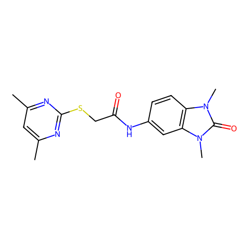 N-(1,3-dimethyl-2-oxobenzimidazol-5-yl)-2-(4,6-dimethylpyrimidin-2-yl)sulfanylacetamide structure