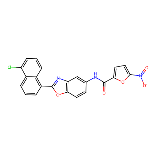 N-[2-(5-chloronaphthalen-1-yl)-1,3-benzoxazol-5-yl]-5-nitrofuran-2-carboxamide structure