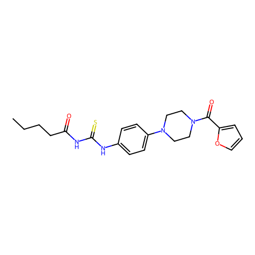 N-[[4-[4-(furan-2-carbonyl)piperazin-1-yl]phenyl]carbamothioyl]pentanamide structure