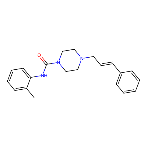 N-(2-methylphenyl)-4-[(E)-3-phenylprop-2-enyl]piperazine-1-carboxamide structure