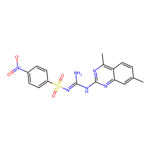 N-(N-(4,7-dimethylquinazolin-2-yl)carbamimidoyl)-4-nitrobenzenesulfonamide structure