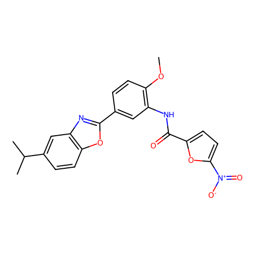 N-[5-(5-isopropyl-1,3-benzoxazol-2-yl)-2-methoxyphenyl]-5-nitro-2-furamide structure