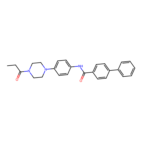 4-phenyl-N-[4-(4-propanoylpiperazin-1-yl)phenyl]benzamide structure
