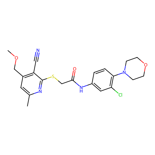 N-(3-chloro-4-morpholin-4-ylphenyl)-2-[3-cyano-4-(methoxymethyl)-6-methylpyridin-2-yl]sulfanylacetamide structure