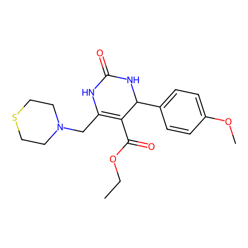 ethyl 4-(4-methoxyphenyl)-2-oxo-6-(thiomorpholin-4-ylmethyl)-1,2,3,4-tetrahydropyrimidine-5-carboxylate structure