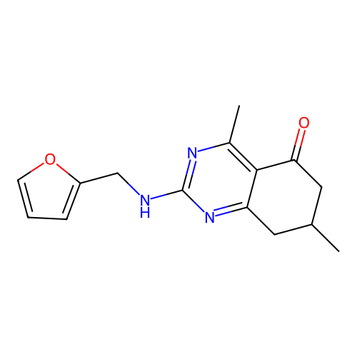 2-[(2-Furylmethyl)amino]-4,7-dimethyl-6,7,8-trihydroquinazolin-5-one structure