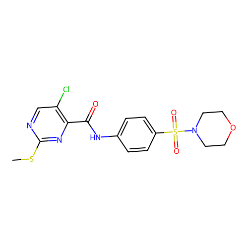5-chloro-2-(methylthio)-N-[4-(4-morpholinylsulfonyl)phenyl]-4-pyrimidinecarboxamide structure