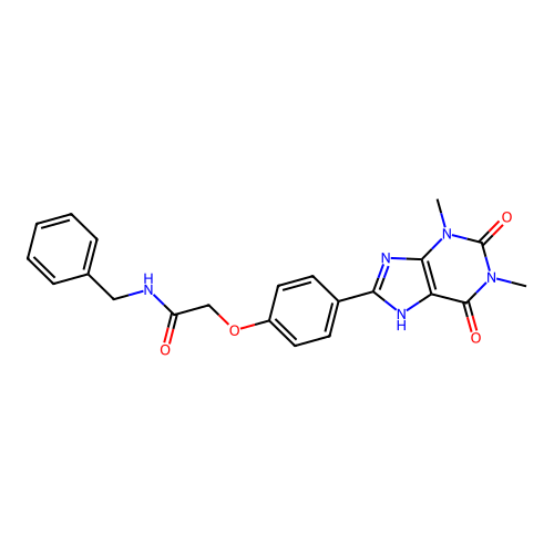 N-benzyl-2-[4-(1,3-dimethyl-2,6-dioxo-7H-purin-8-yl)phenoxy]acetamide structure