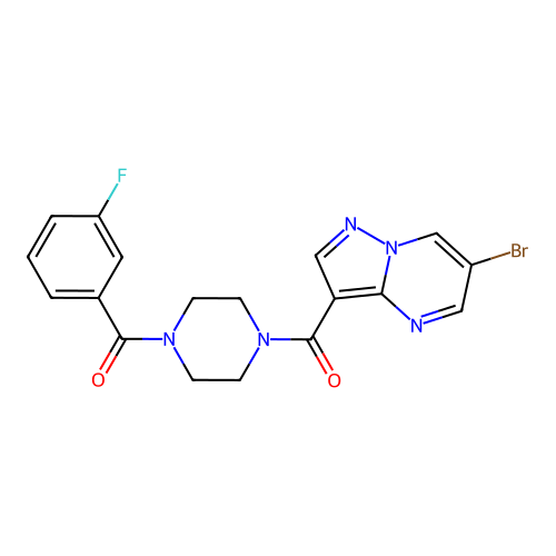 [4-(6-bromopyrazolo[1,5-a]pyrimidine-3-carbonyl)piperazin-1-yl]-(3-fluorophenyl)methanone structure