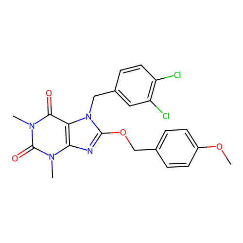 7-[(3,4-dichlorophenyl)methyl]-8-[(4-methoxyphenyl)methoxy]-1,3-dimethylpurine-2,6-dione structure