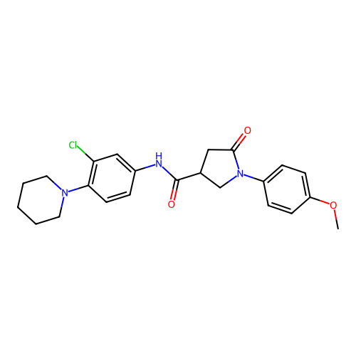 N-(3-chloro-4-piperidin-1-ylphenyl)-1-(4-methoxyphenyl)-5-oxopyrrolidine-3-carboxamide structure