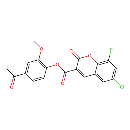 4-Acetyl-2-methoxyphenyl 6,8-dichloro-2-oxochromene-3-carboxylate structure