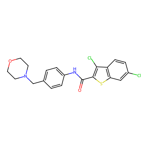 3,6-dichloro-N-[4-(morpholin-4-ylmethyl)phenyl]-1-benzothiophene-2-carboxamide structure