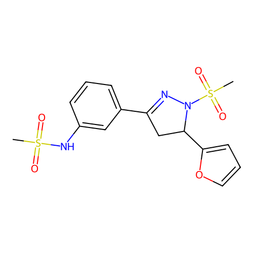 N-[3-[3-(furan-2-yl)-2-methylsulfonyl-3,4-dihydropyrazol-5-yl]phenyl]methanesulfonamide structure