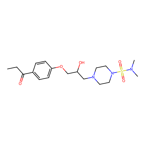 4-[2-hydroxy-3-(4-propanoylphenoxy)propyl]-N,N-dimethylpiperazine-1-sulfonamide structure