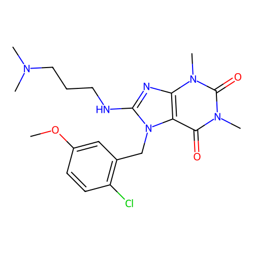 7-(2-chloro-5-methoxybenzyl)-8-{[3-(dimethylamino)propyl]amino}-1,3-dimethyl-3,7-dihydro-1H-purine-2,6-dione structure