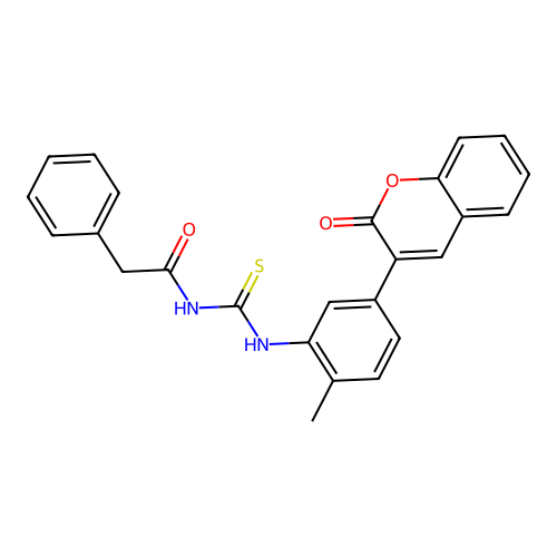 N-[[2-methyl-5-(2-oxochromen-3-yl)phenyl]carbamothioyl]-2-phenylacetamide structure