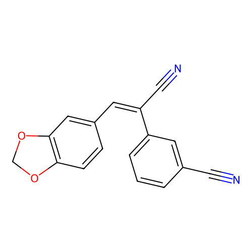 3-[(E)-2-(1,3-benzodioxol-5-yl)-1-cyanoethenyl]benzonitrile structure