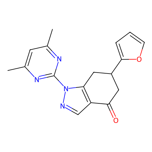 1-(4,6-dimethylpyrimidin-2-yl)-6-(furan-2-yl)-1,5,6,7-tetrahydro-4H-indazol-4-one structure