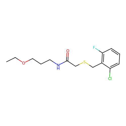 2-[(2-chloro-6-fluorophenyl)methylsulfanyl]-N-(3-ethoxypropyl)acetamide structure