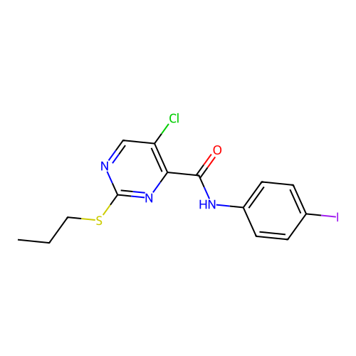 5-chloro-N-(4-iodophenyl)-2-propylsulfanylpyrimidine-4-carboxamide structure