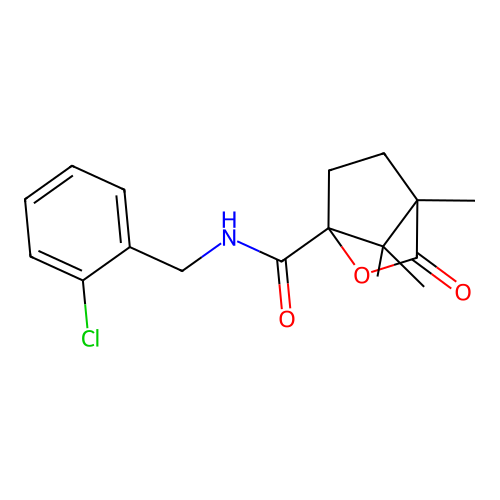N-(2-chlorobenzyl)-4,7,7-trimethyl-3-oxo-2-oxabicyclo[2.2.1]heptane-1-carboxamide structure
