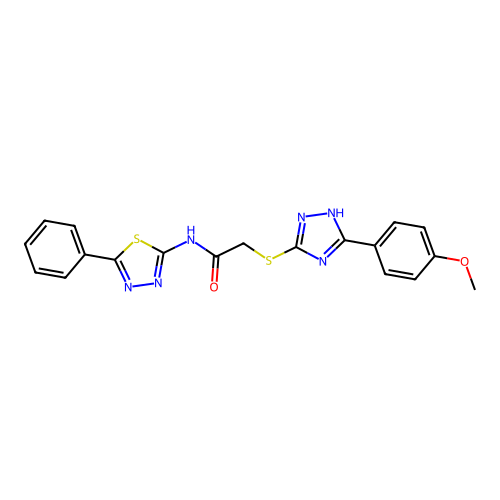 2-((5-(4-methoxyphenyl)-4H-1,2,4-triazol-3-yl)thio)-N-(5-phenyl-1,3,4-thiadiazol-2-yl)acetamide structure