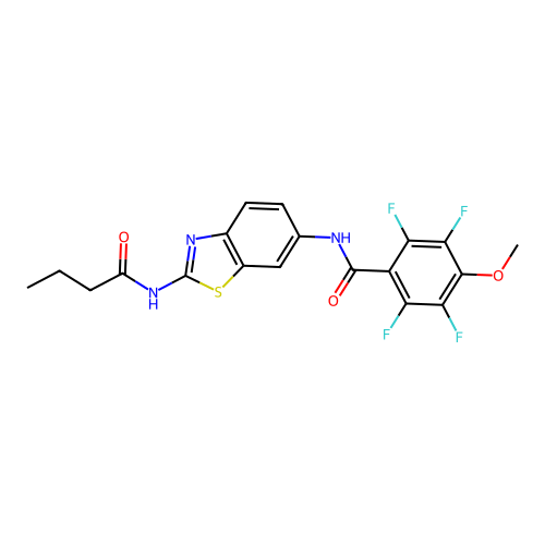 N-[2-(butanoylamino)-1,3-benzothiazol-6-yl]-2,3,5,6-tetrafluoro-4-methoxybenzamide structure