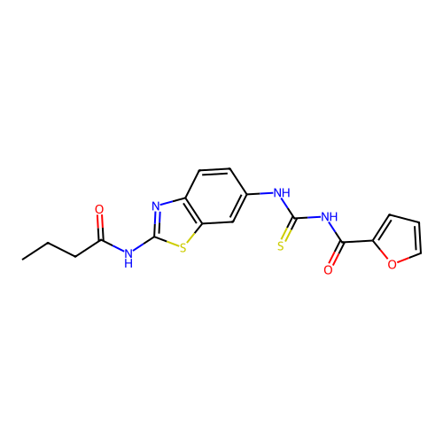 N-(6-{[(2-furoylamino)carbothioyl]amino}-1,3-benzothiazol-2-yl)butanamide structure