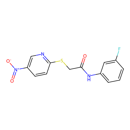 N-(3-fluorophenyl)-2-(5-nitropyridin-2-yl)sulfanylacetamide structure