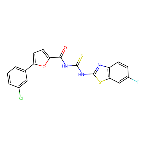 5-(3-chlorophenyl)-N-[(6-fluoro-1,3-benzothiazol-2-yl)carbamothioyl]furan-2-carboxamide structure