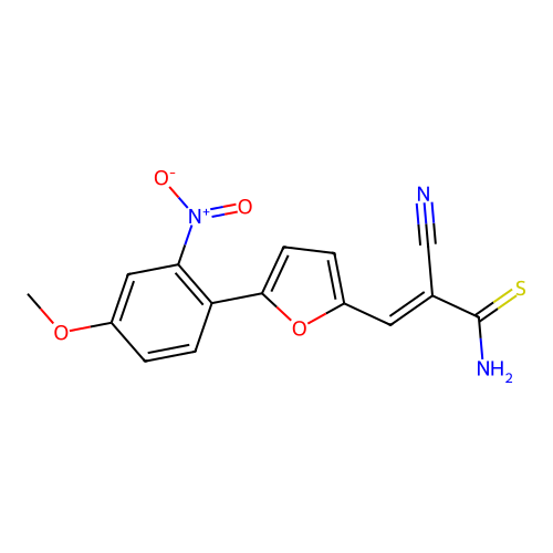 (E)-2-cyano-3-(5-(4-methoxy-2-nitrophenyl)furan-2-yl)prop-2-enethioamide structure