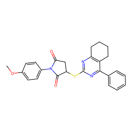 1-(4-methoxyphenyl)-3-[(4-phenyl-5,6,7,8-tetrahydroquinazolin-2-yl)sulfanyl]pyrrolidine-2,5-dione structure