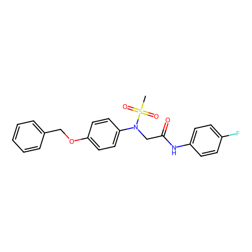 N-(4-fluorophenyl)-2-(N-methylsulfonyl-4-phenylmethoxyanilino)acetamide structure