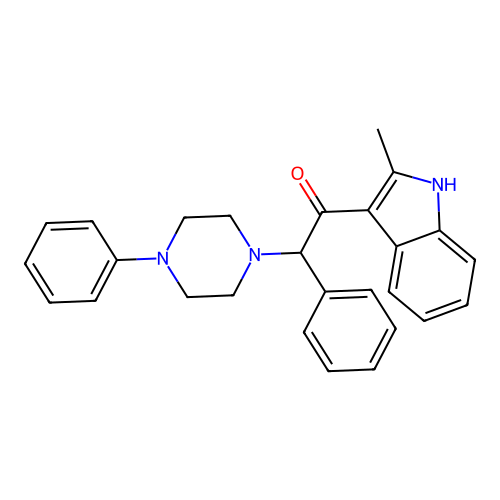 1-(2-methyl-1H-indol-3-yl)-2-phenyl-2-(4-phenylpiperazin-1-yl)ethanone structure