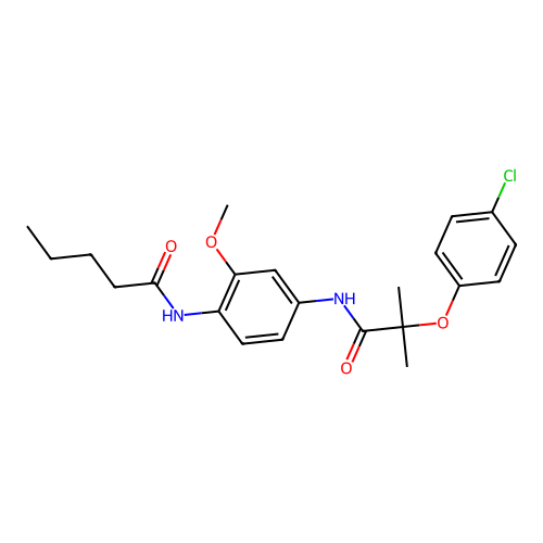 N-[4-[[2-(4-chlorophenoxy)-2-methylpropanoyl]amino]-2-methoxyphenyl]pentanamide structure