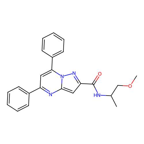 N-(1-methoxypropan-2-yl)-5,7-diphenylpyrazolo[1,5-a]pyrimidine-2-carboxamide structure