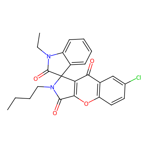 2-Butyl-7-chloro-1'-ethylspiro[chromeno[2,3-c]pyrrole-1,3'-indole]-2',3,9-trione structure