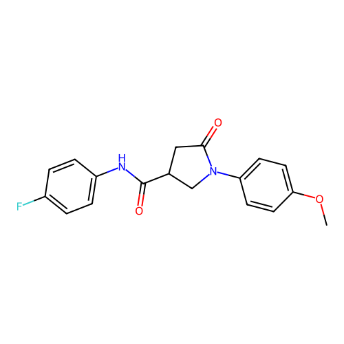 N-(4-fluorophenyl)-1-(4-methoxyphenyl)-5-oxopyrrolidine-3-carboxamide structure
