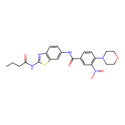 N-[2-(butanoylamino)-1,3-benzothiazol-6-yl]-4-morpholin-4-yl-3-nitrobenzamide structure