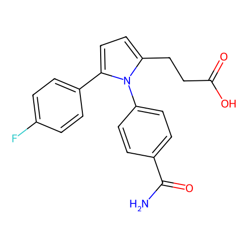 3-[1-(4-carbamoylphenyl)-5-(4-fluorophenyl)-1H-pyrrol-2-yl]propanoic acid structure