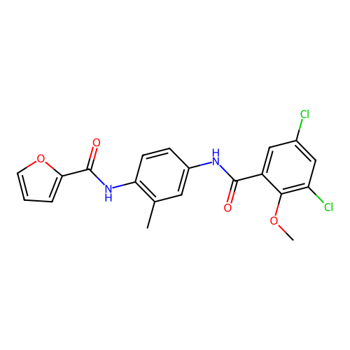 N-[4-[(3,5-dichloro-2-methoxybenzoyl)amino]-2-methylphenyl]furan-2-carboxamide structure