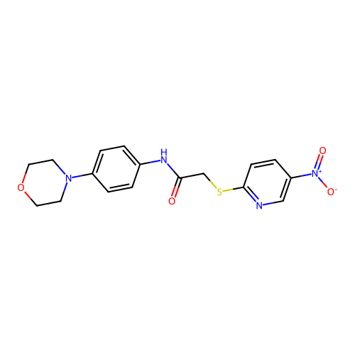 N-(4-morpholin-4-ylphenyl)-2-(5-nitropyridin-2-yl)sulfanylacetamide structure