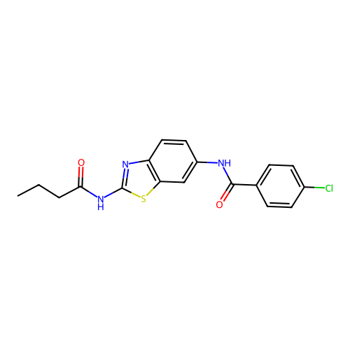 N-[2-(butanoylamino)-1,3-benzothiazol-6-yl]-4-chlorobenzamide structure