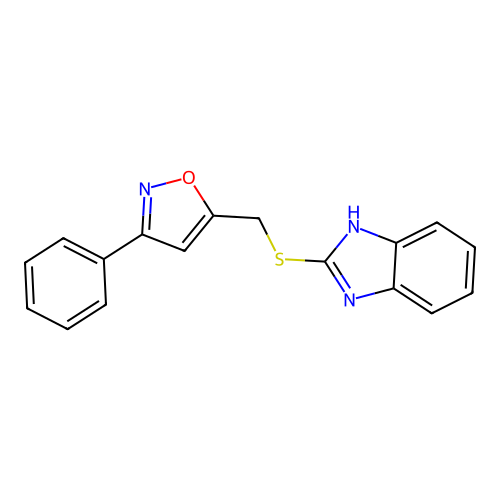 2-{[(3-phenyl-5-isoxazolyl)methyl]thio}-1H-benzimidazole structure