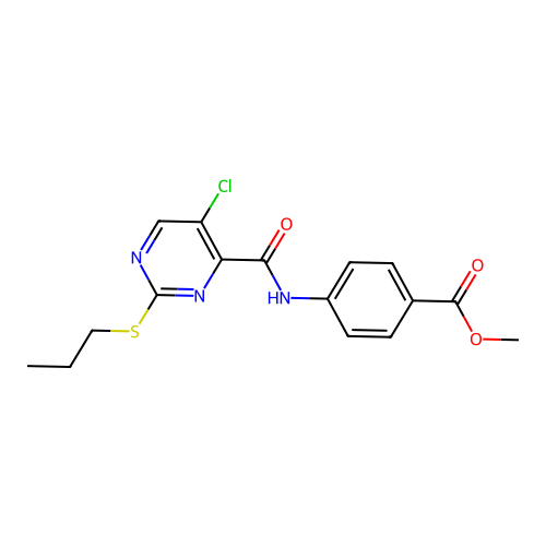 Methyl 4-({[5-chloro-2-(propylsulfanyl)pyrimidin-4-yl]carbonyl}amino)benzoate structure