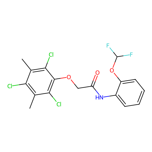 N-[2-(difluoromethoxy)phenyl]-2-(2,4,6-trichloro-3,5-dimethylphenoxy)acetamide structure