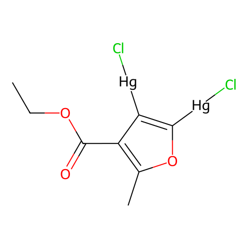 Chloro-[2-(chloromercurio)-4-ethoxycarbonyl-5-methylfuran-3-yl]mercury structure