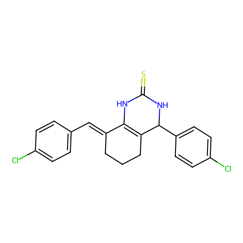 8-(4-chlorobenzylidene)-4-(4-chlorophenyl)-3,4,5,6,7,8-hexahydro-2(1H)-quinazolinethione structure