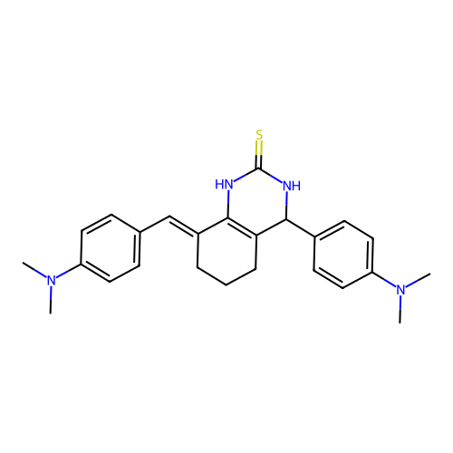 (8E)-8-[4-(dimethylamino)benzylidene]-4-[4-(dimethylamino)phenyl]-3,4,5,6,7,8-hexahydroquinazoline-2(1H)-thione structure